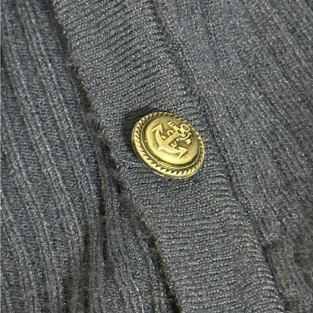 Navy Ribbed Cardigan w Cream Ruffle Trim - Picture 5 of 5